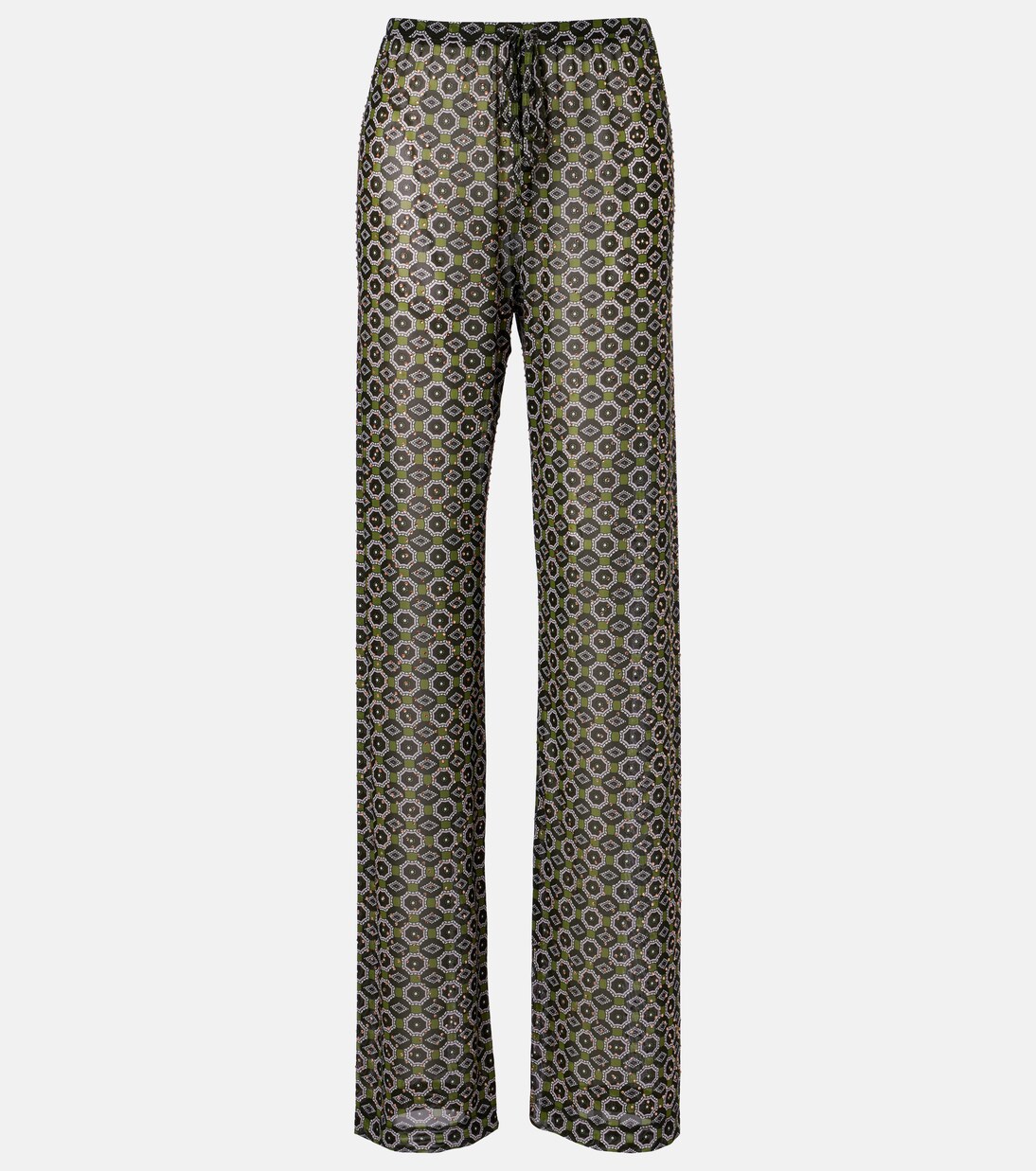Embellished printed sheer jersey pants | Dries Van Noten