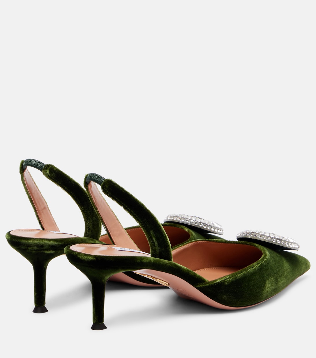 Crystal Hoop 50缀饰天鹅绒露跟高跟鞋 | Aquazzura