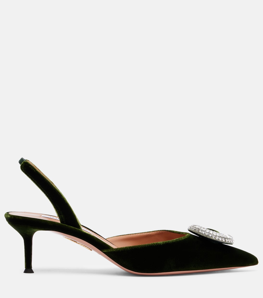 Crystal Hoop 50缀饰天鹅绒露跟高跟鞋 | Aquazzura