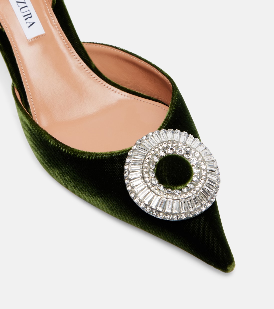Crystal Hoop 50缀饰天鹅绒露跟高跟鞋 | Aquazzura