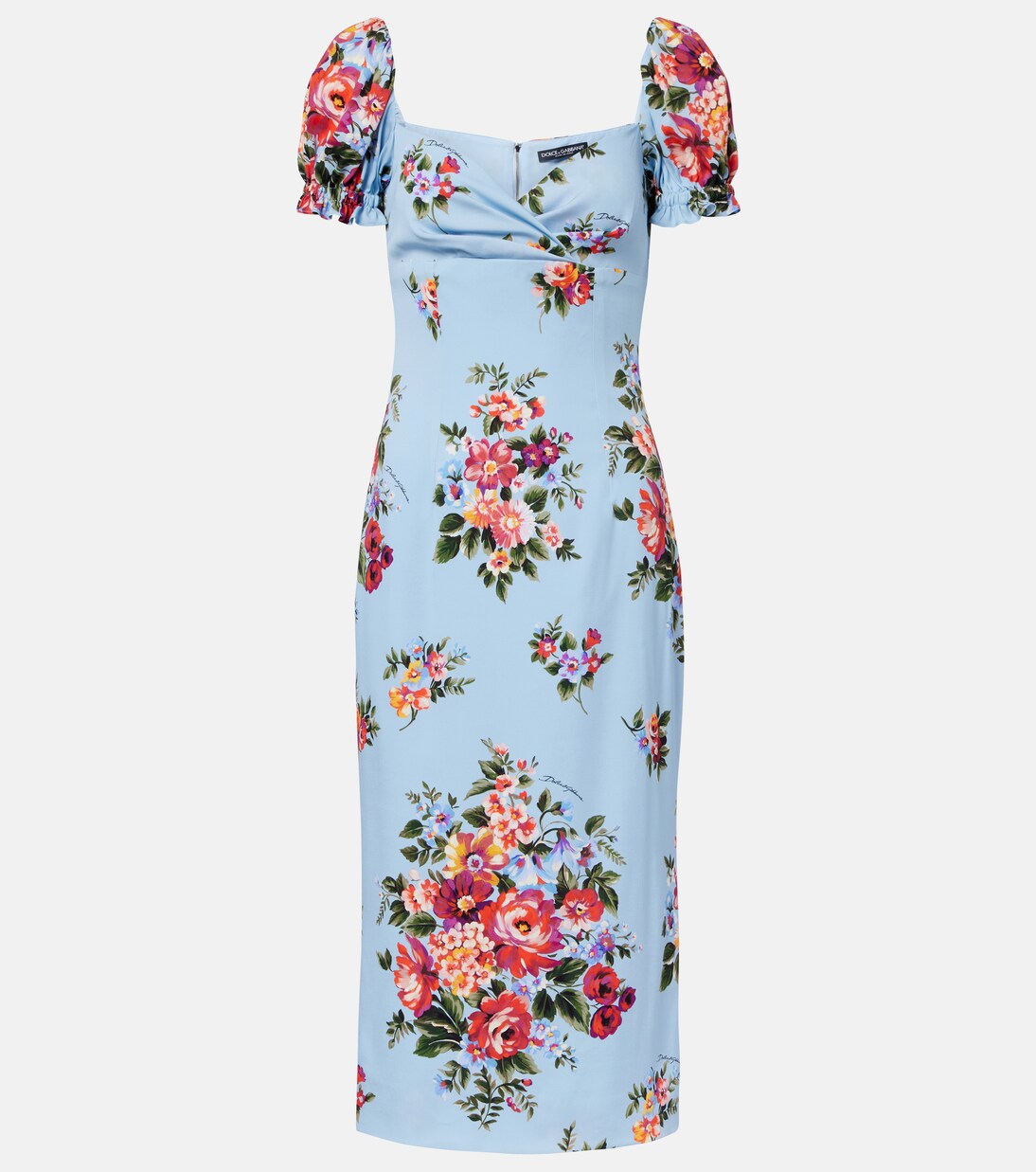 Vestido midi en mezcla de seda floral | Dolce&Gabbana