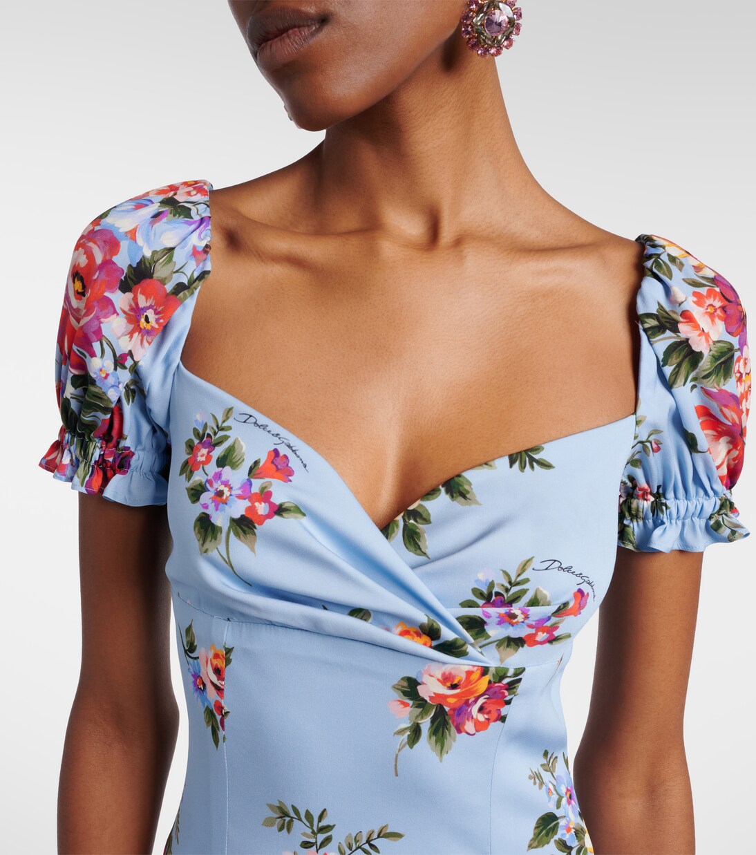 Vestido midi en mezcla de seda floral | Dolce&Gabbana