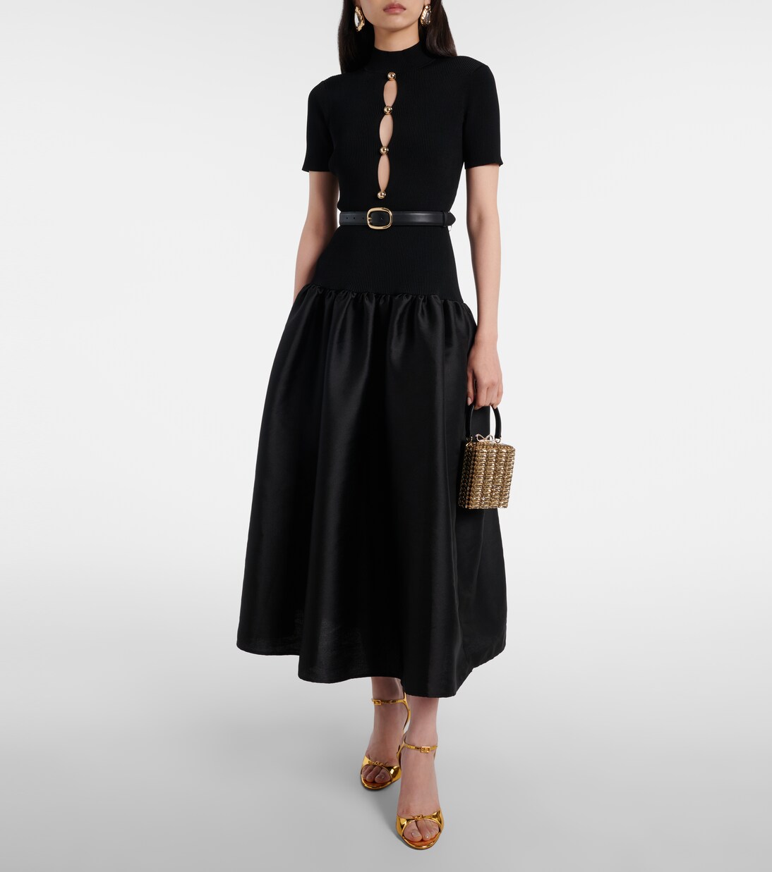 Belted keyhole cutout taffeta midi dress | Self-Portrait