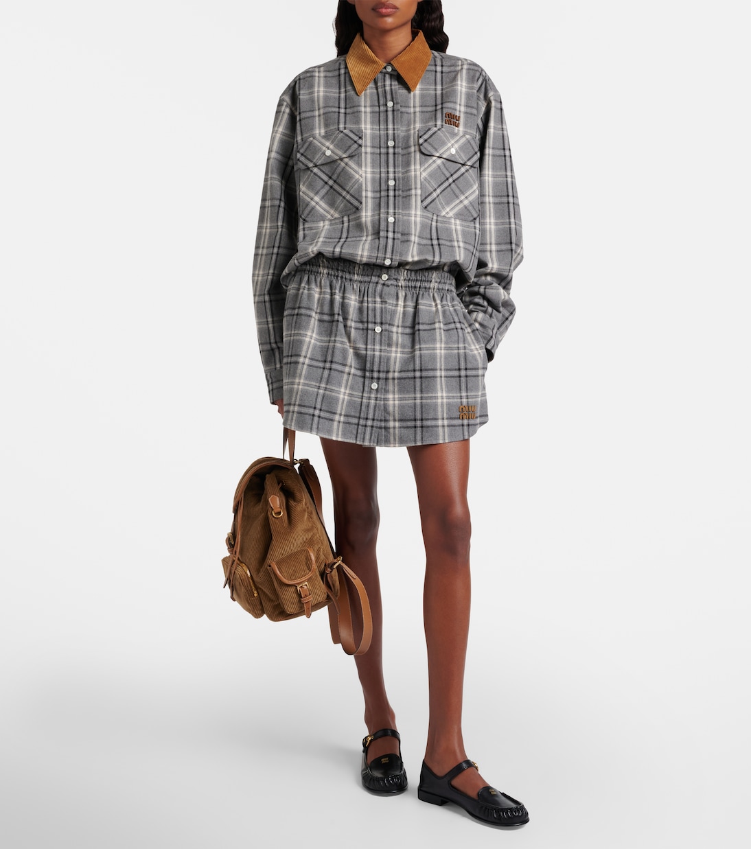 Plaid cotton flannel miniskirt | Miu Miu