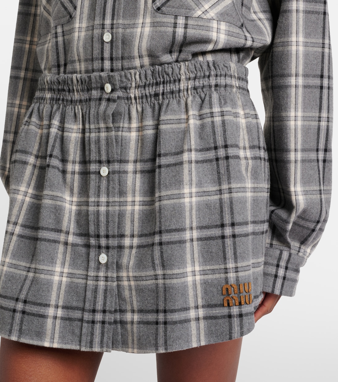 Plaid cotton flannel miniskirt | Miu Miu