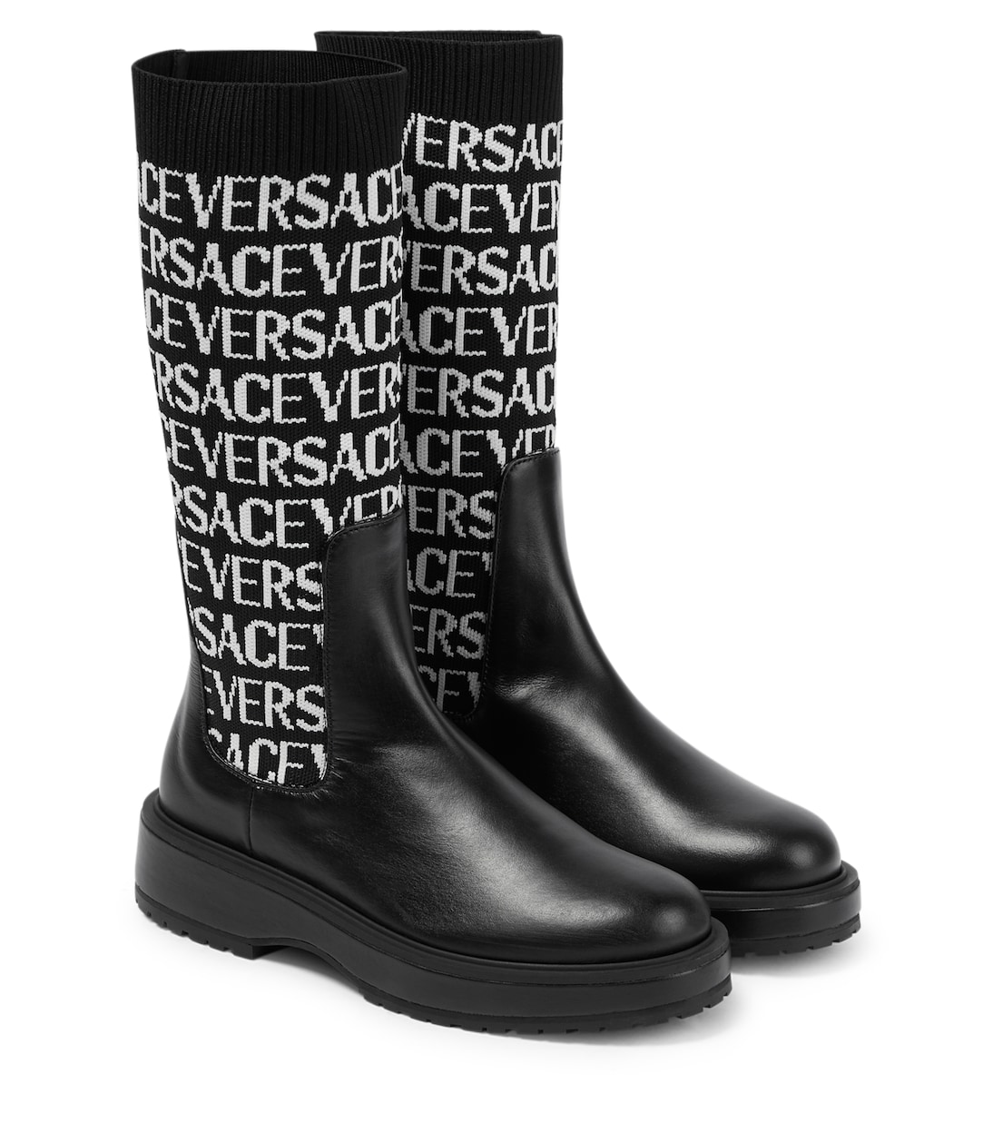 Bottes en jacquard et cuir à logo | Versace Kids