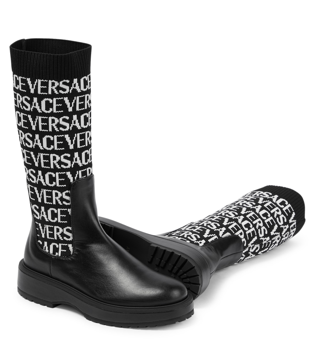 Bottes en jacquard et cuir à logo | Versace Kids