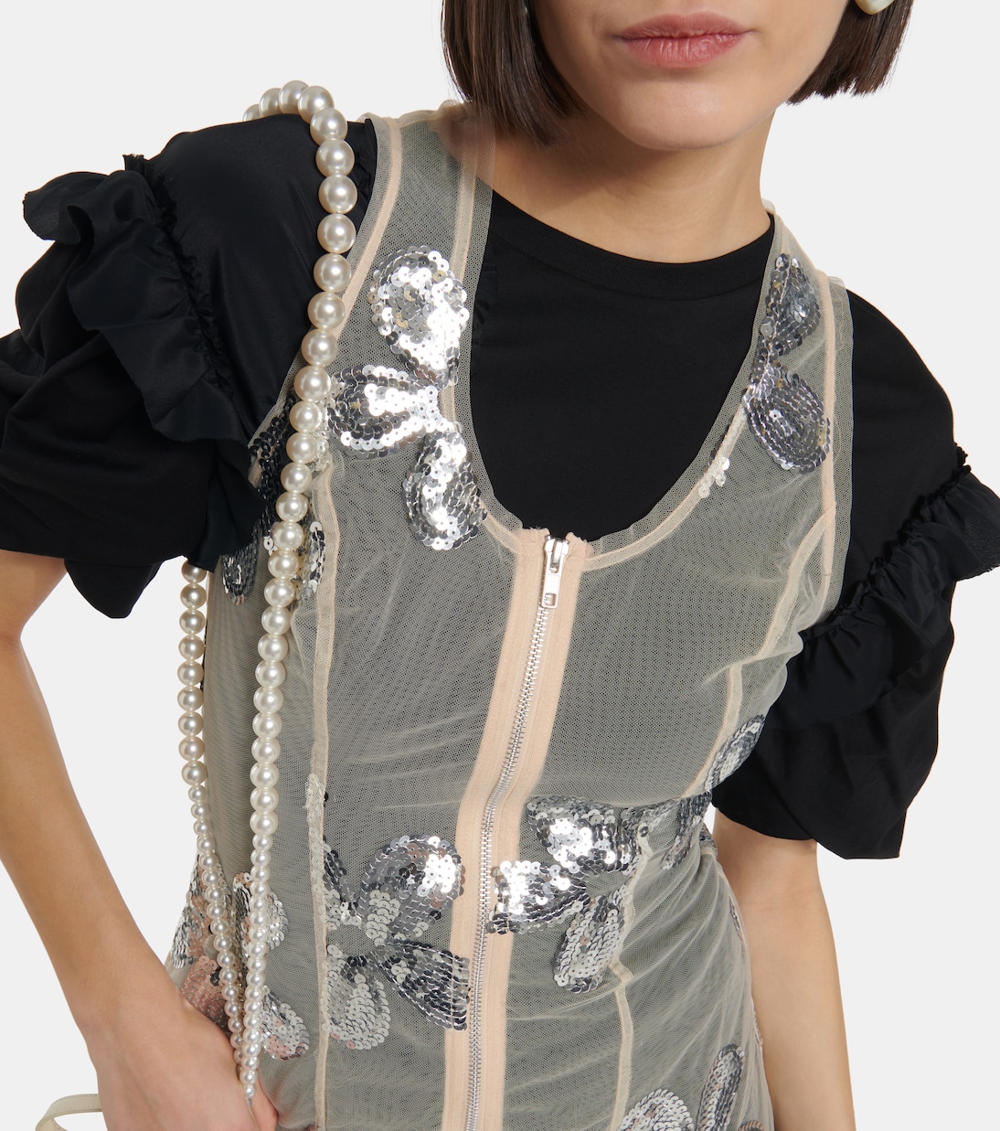 Sequined zip-up tulle top | Simone Rocha