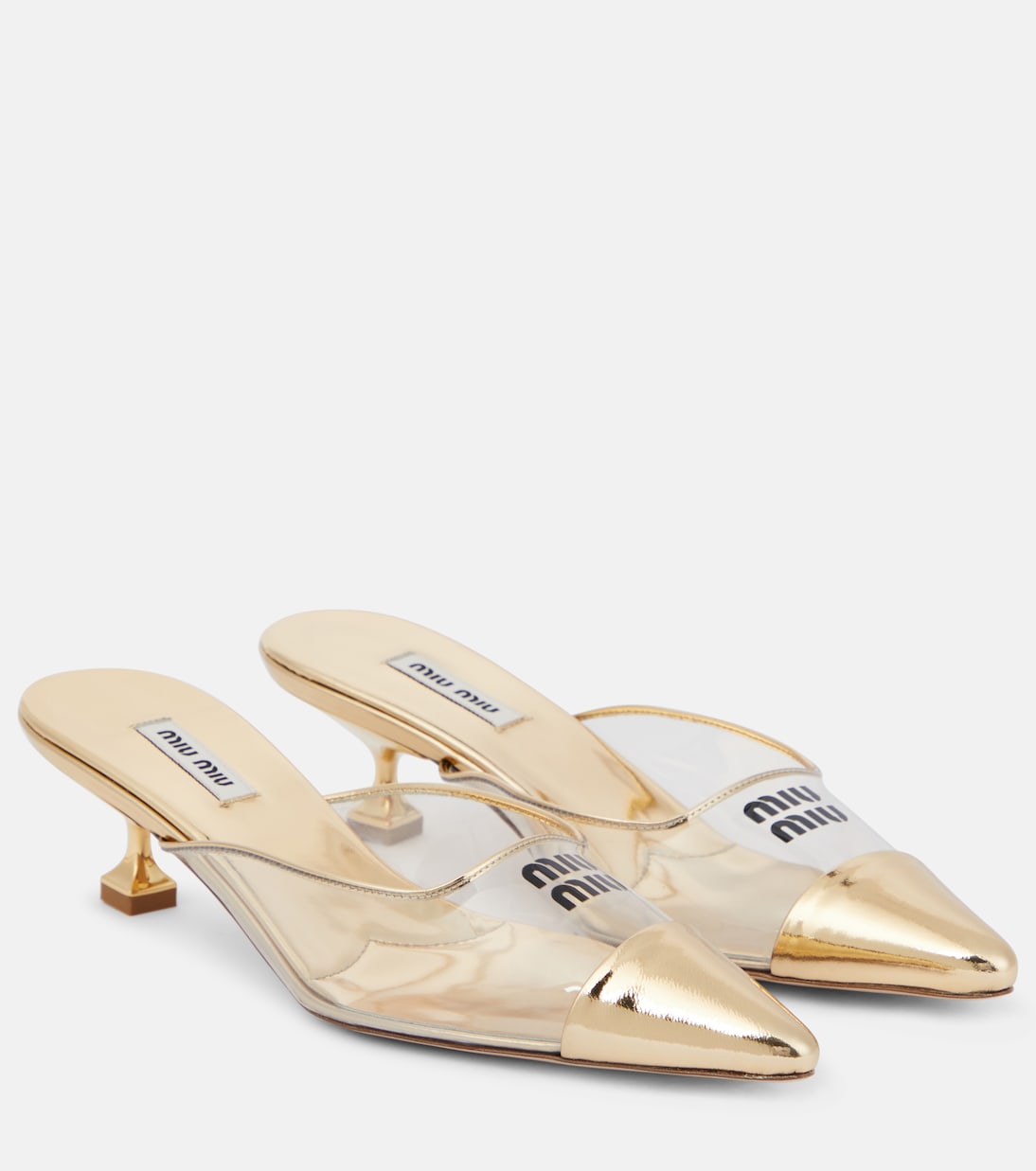 Mules in pelle e PVC con logo | Miu Miu