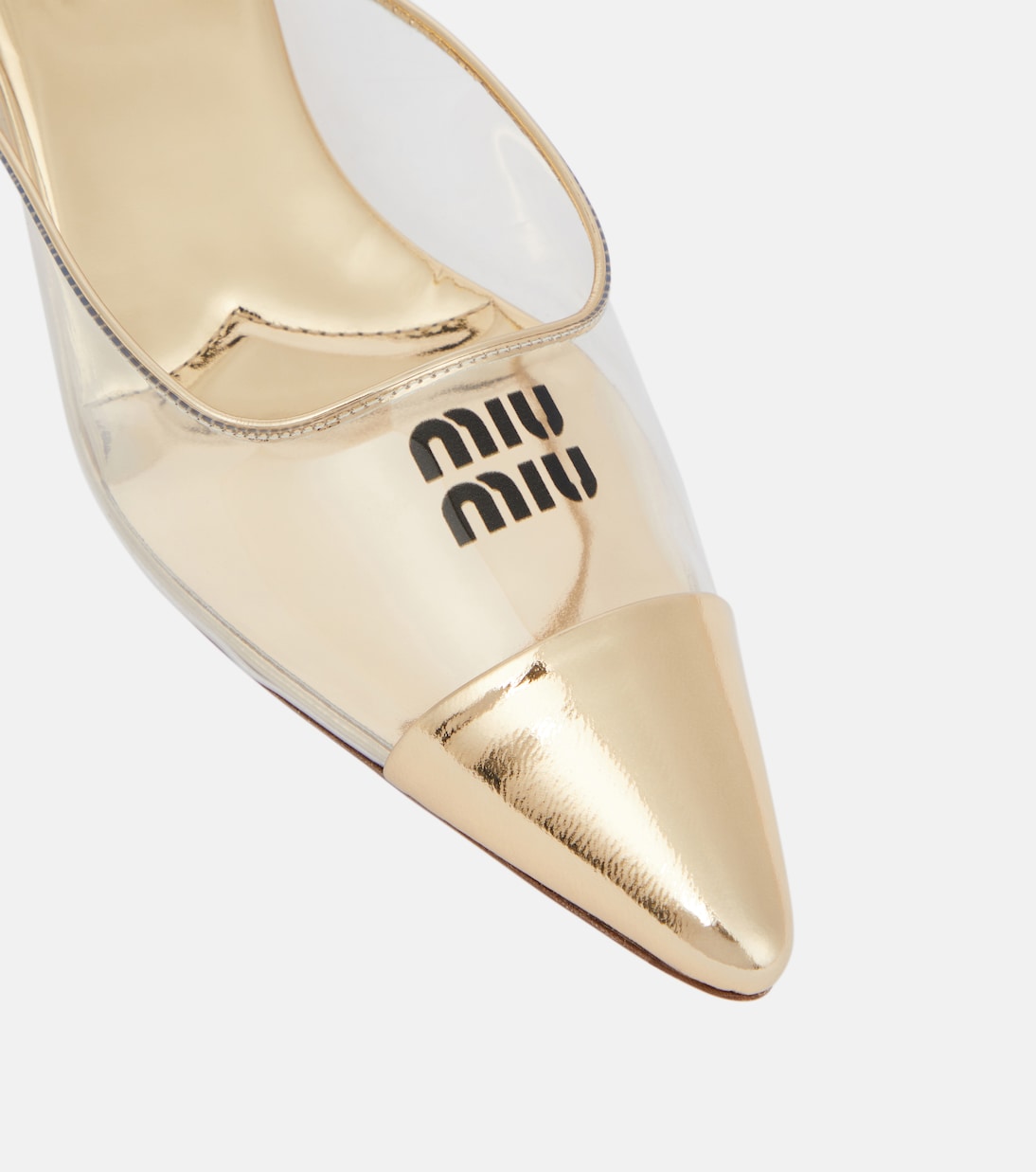 Mules in pelle e PVC con logo | Miu Miu
