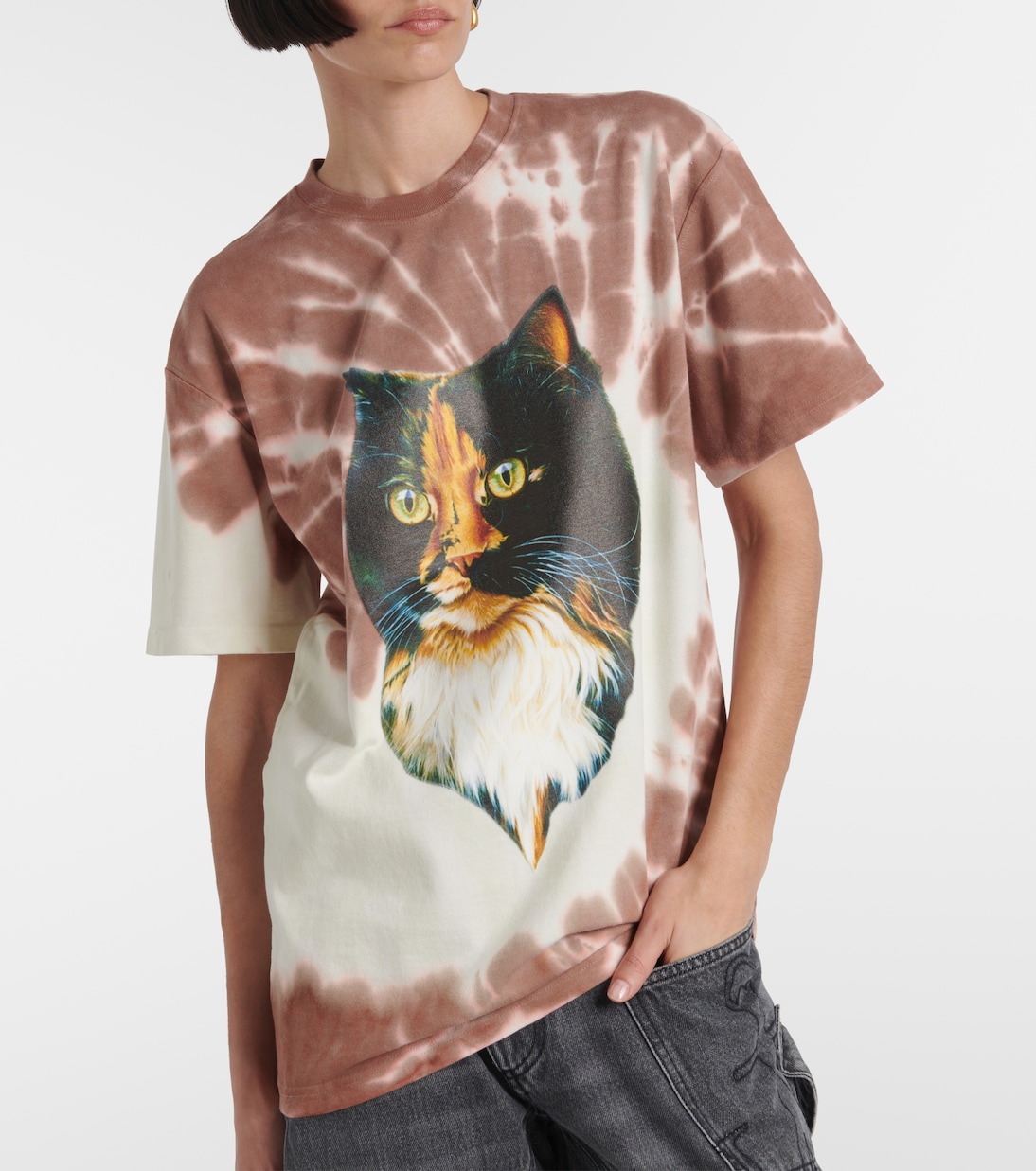 T-shirt in jersey di cotone tie-dye con stampa | JW Anderson