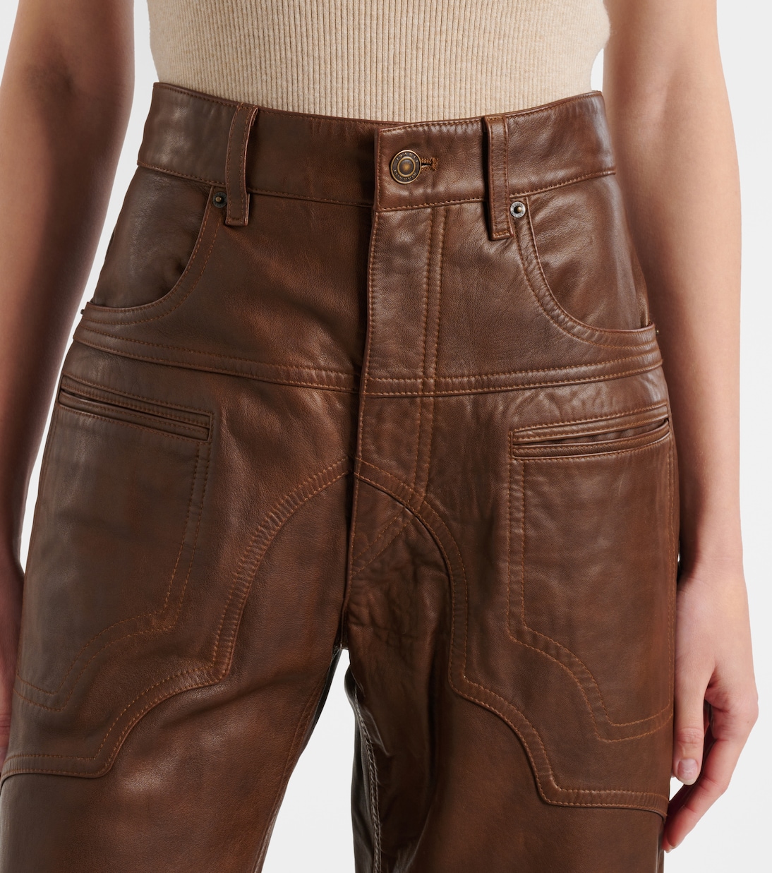 Weite High-Rise-Hose Breydi aus Leder | Isabel Marant