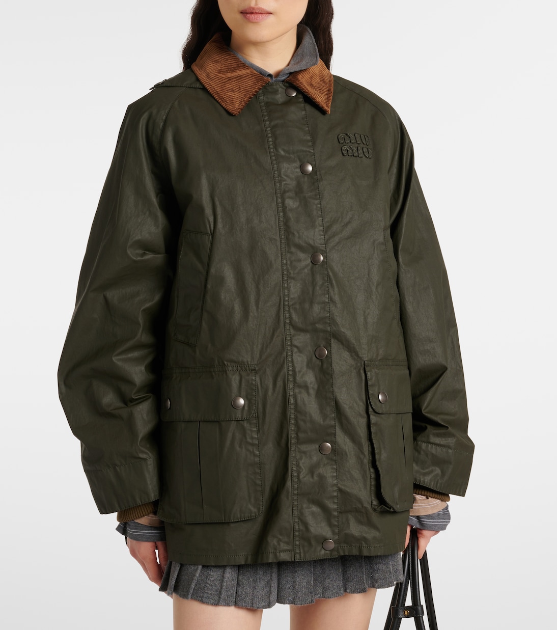 Corduroy-trimmed poplin jacket | Miu Miu