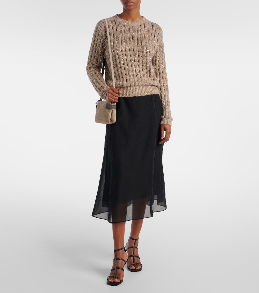 Silk organza midi skirt | Brunello Cucinelli