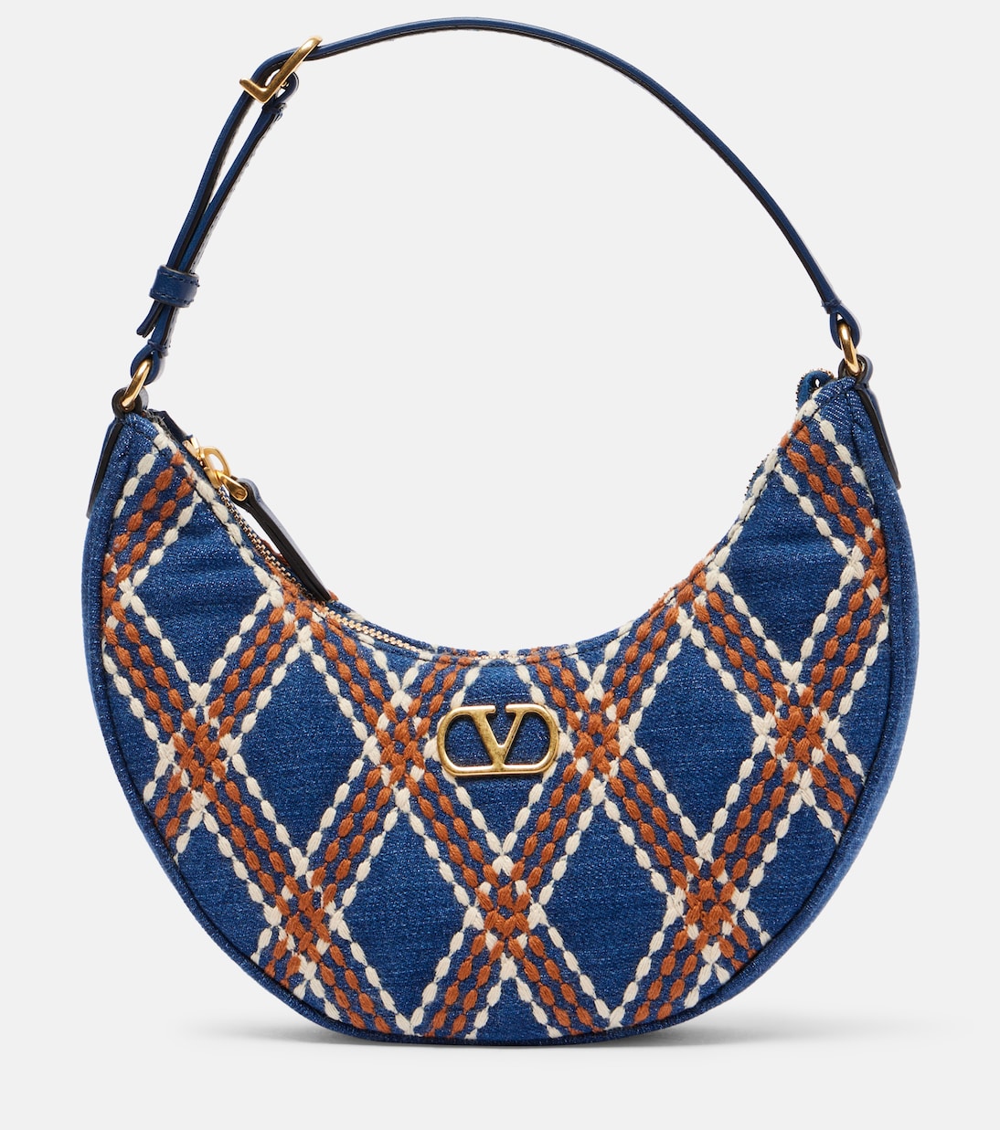 Quiltie 67 embroidered denim shoulder bag | Valentino Garavani