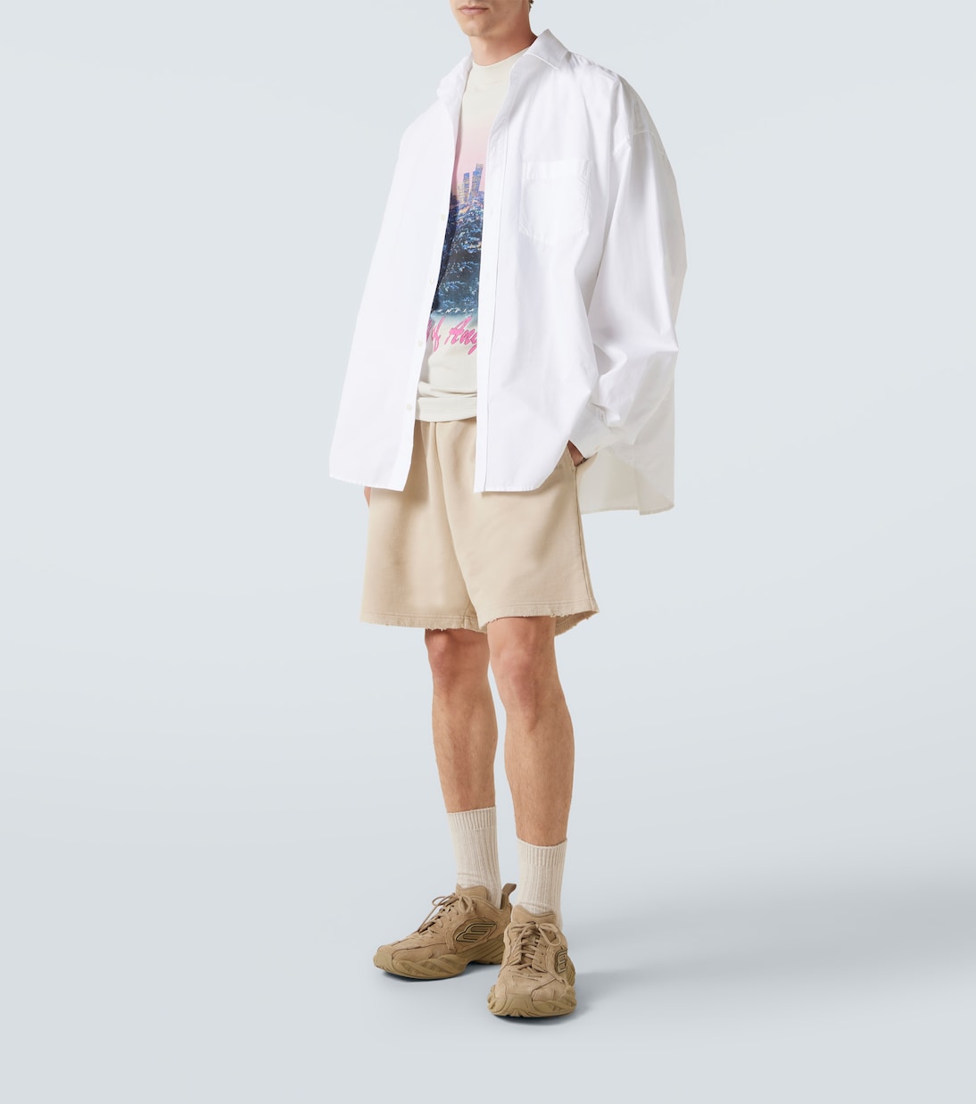 Back distressed logo cotton shorts | Balenciaga