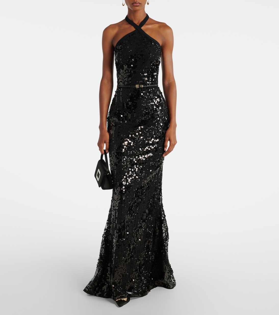 Robe longue en soie mélangée à sequins | Elie Saab