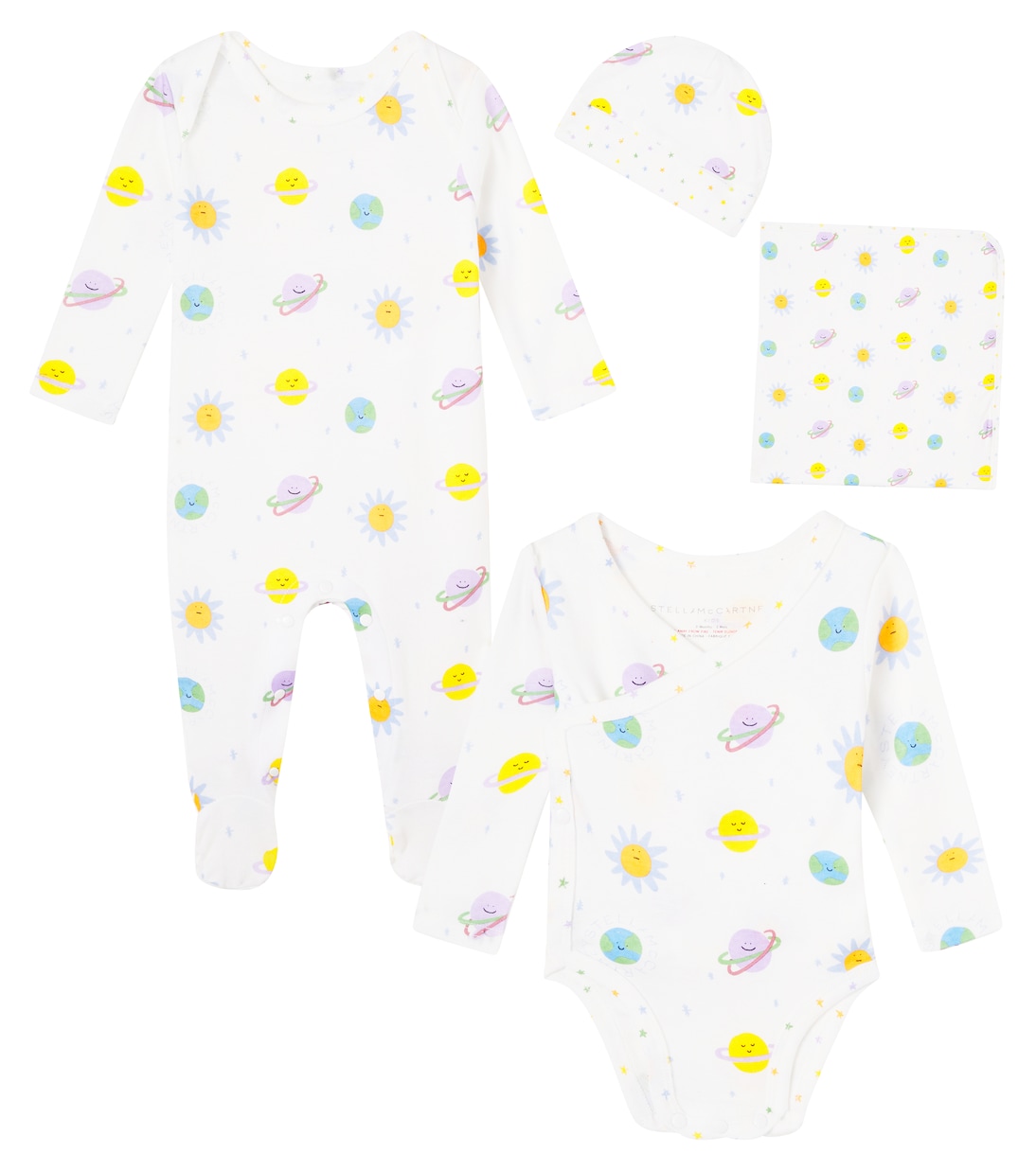 Baby cotton romper, hat, bodysuit, and blanket set | Stella McCartney Kids