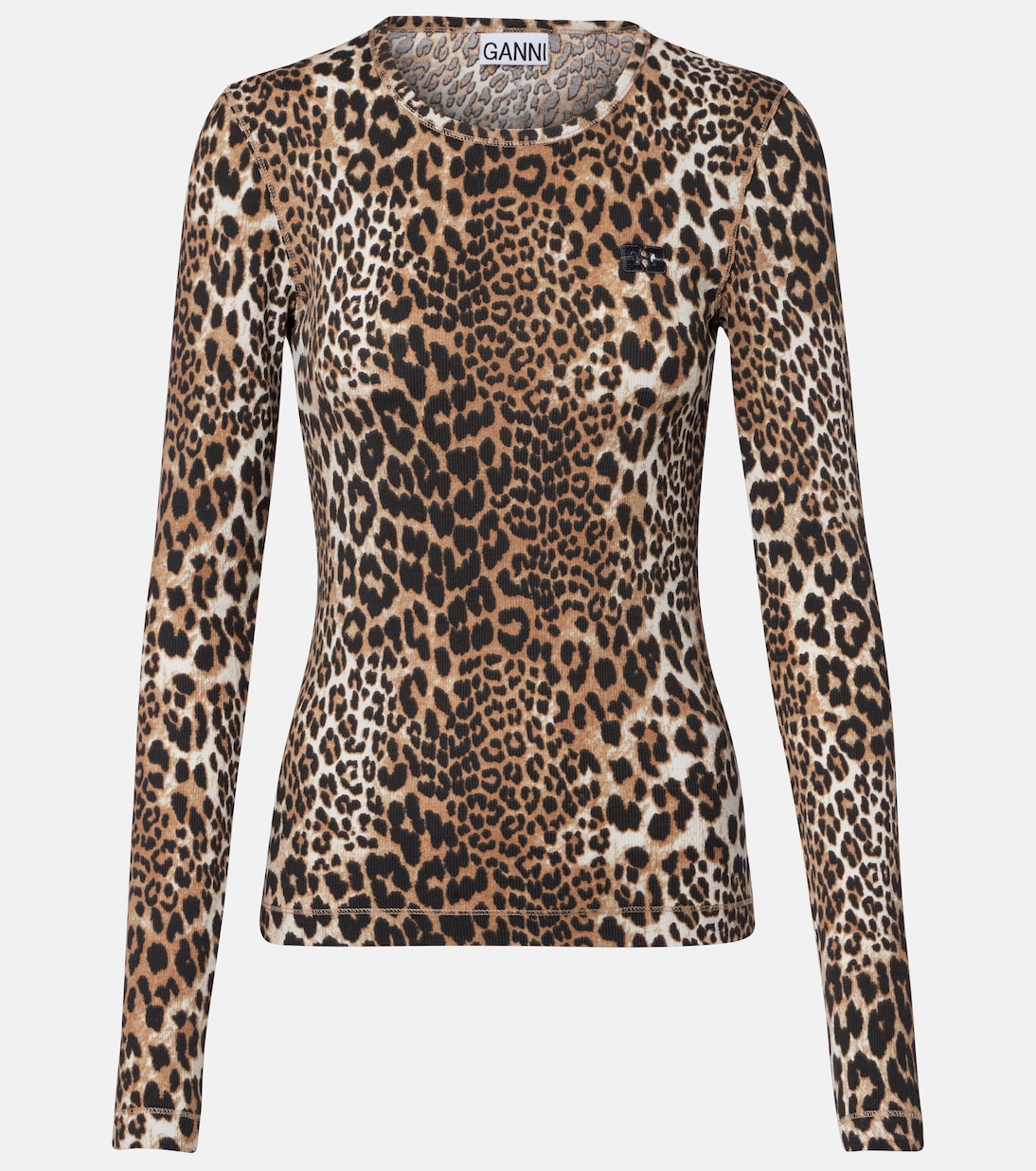 Top in misto cotone con stampa leopardata | Ganni