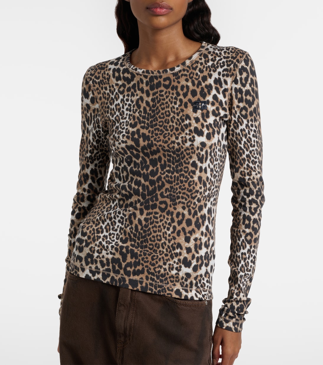 Top in misto cotone con stampa leopardata | Ganni