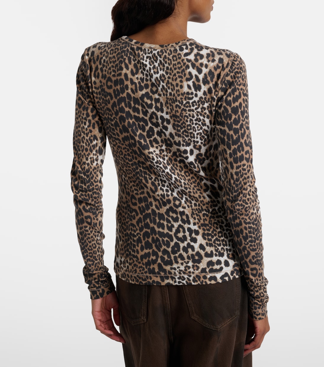 Top in misto cotone con stampa leopardata | Ganni
