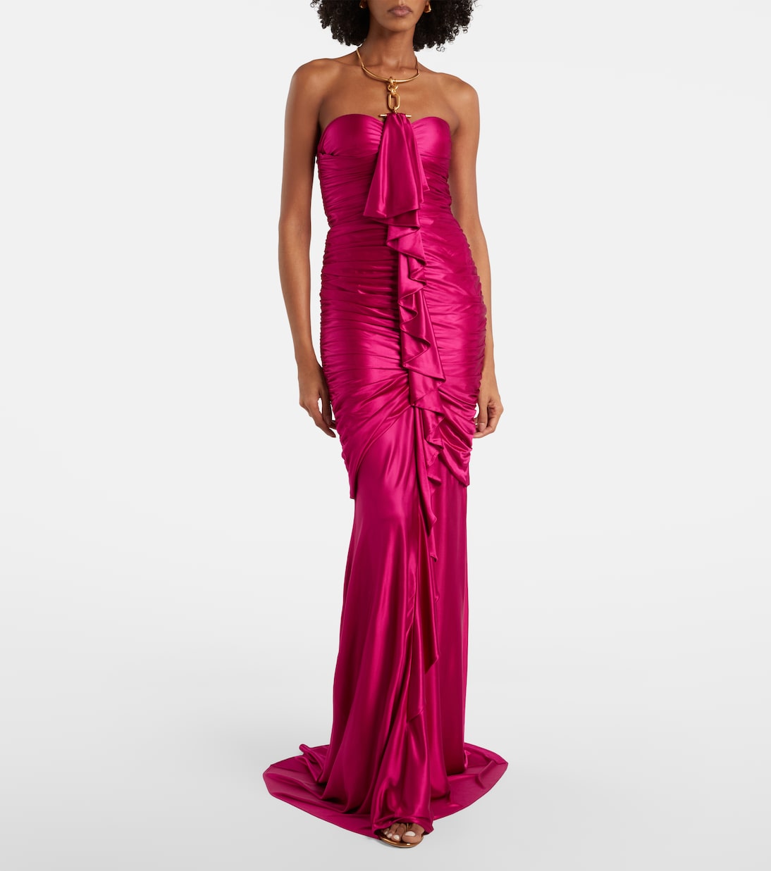 Draped ruffled satin bustier gown | Balmain