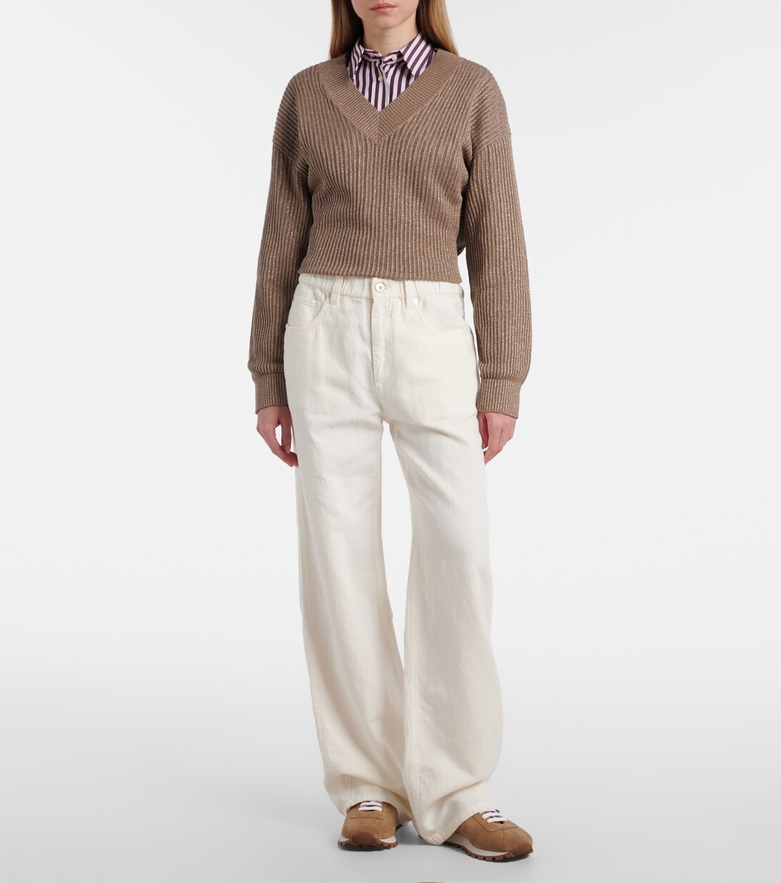 Pantalones anchos de algodón y lino | Brunello Cucinelli