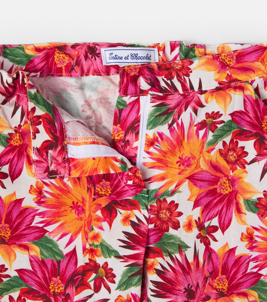 Pantalon droit en coton et lin à fleurs | Tartine et Chocolat