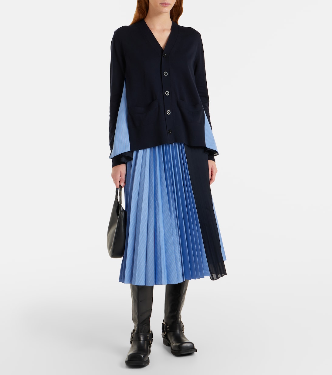 Striped cotton-blend poplin midi skirt | Sacai