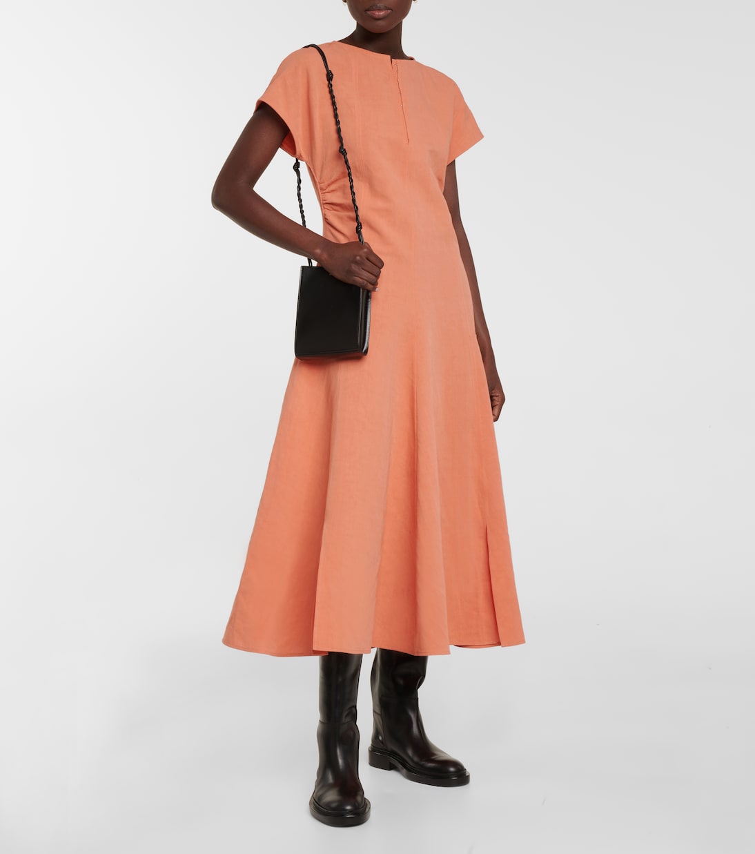 Vestido midi de algodón y lino | Jil Sander