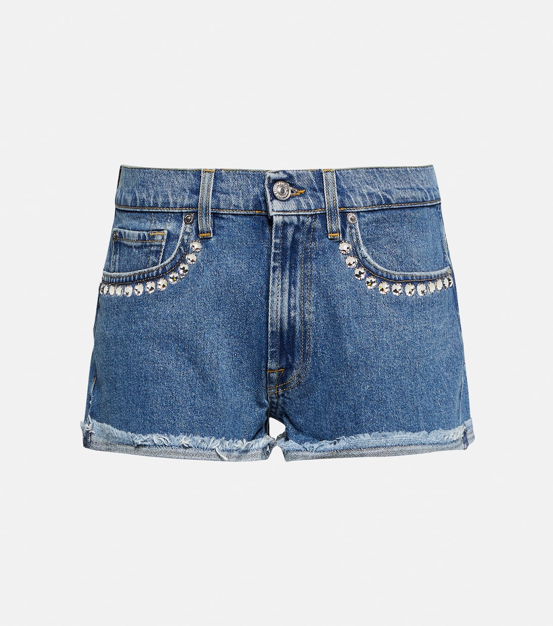 Crystal embellished denim shorts in blue 7 For All Mankind Mytheresa