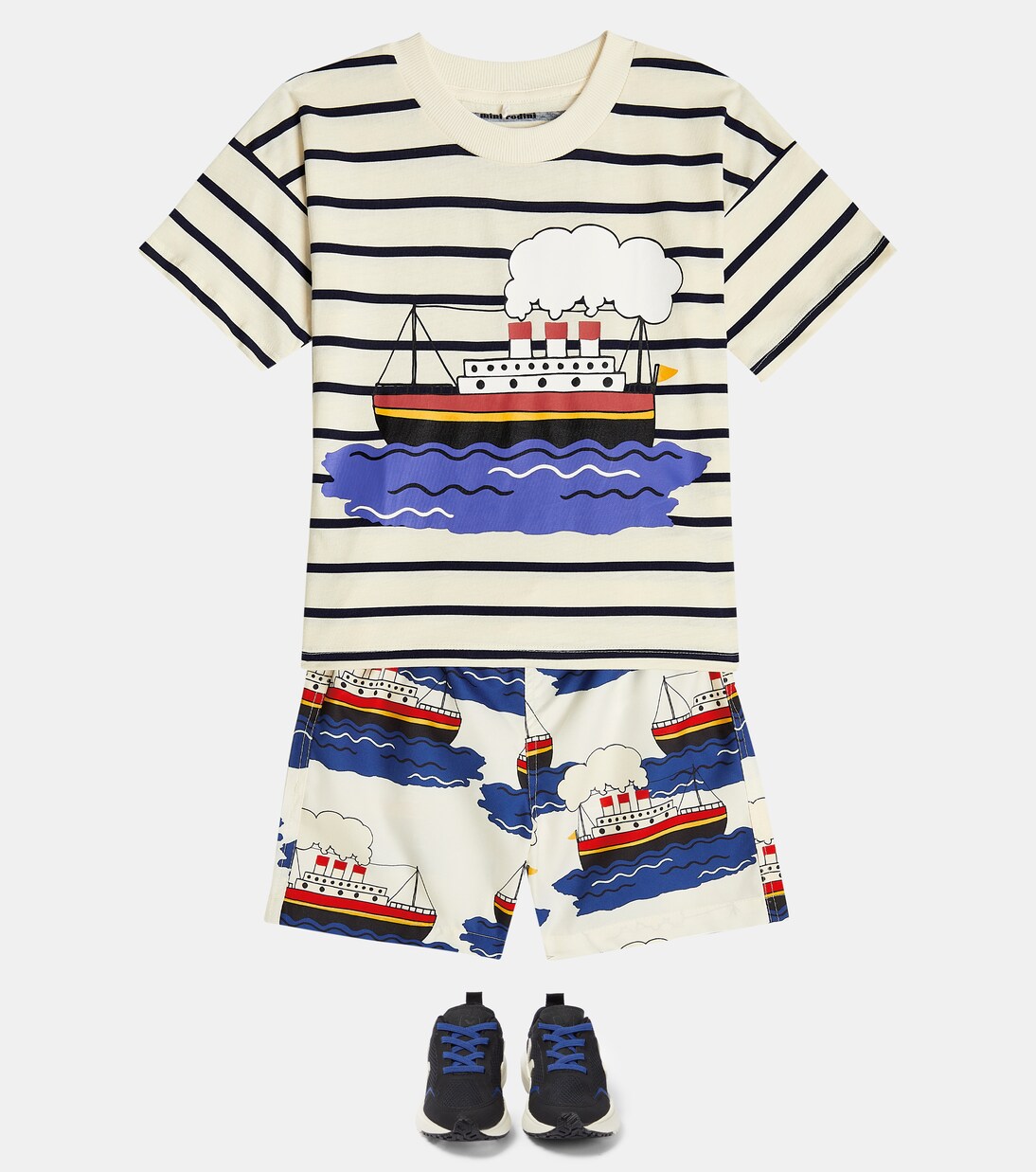 Camiseta de algodón a rayas estampada | Mini Rodini