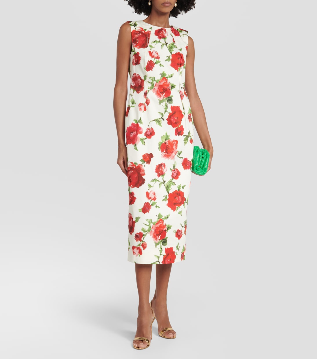 Robe midi en coton mélangé à fleurs | Carolina Herrera