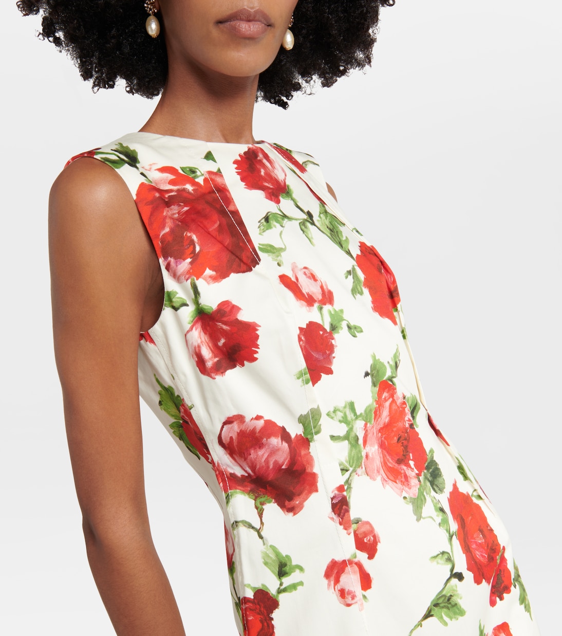 Robe midi en coton mélangé à fleurs | Carolina Herrera