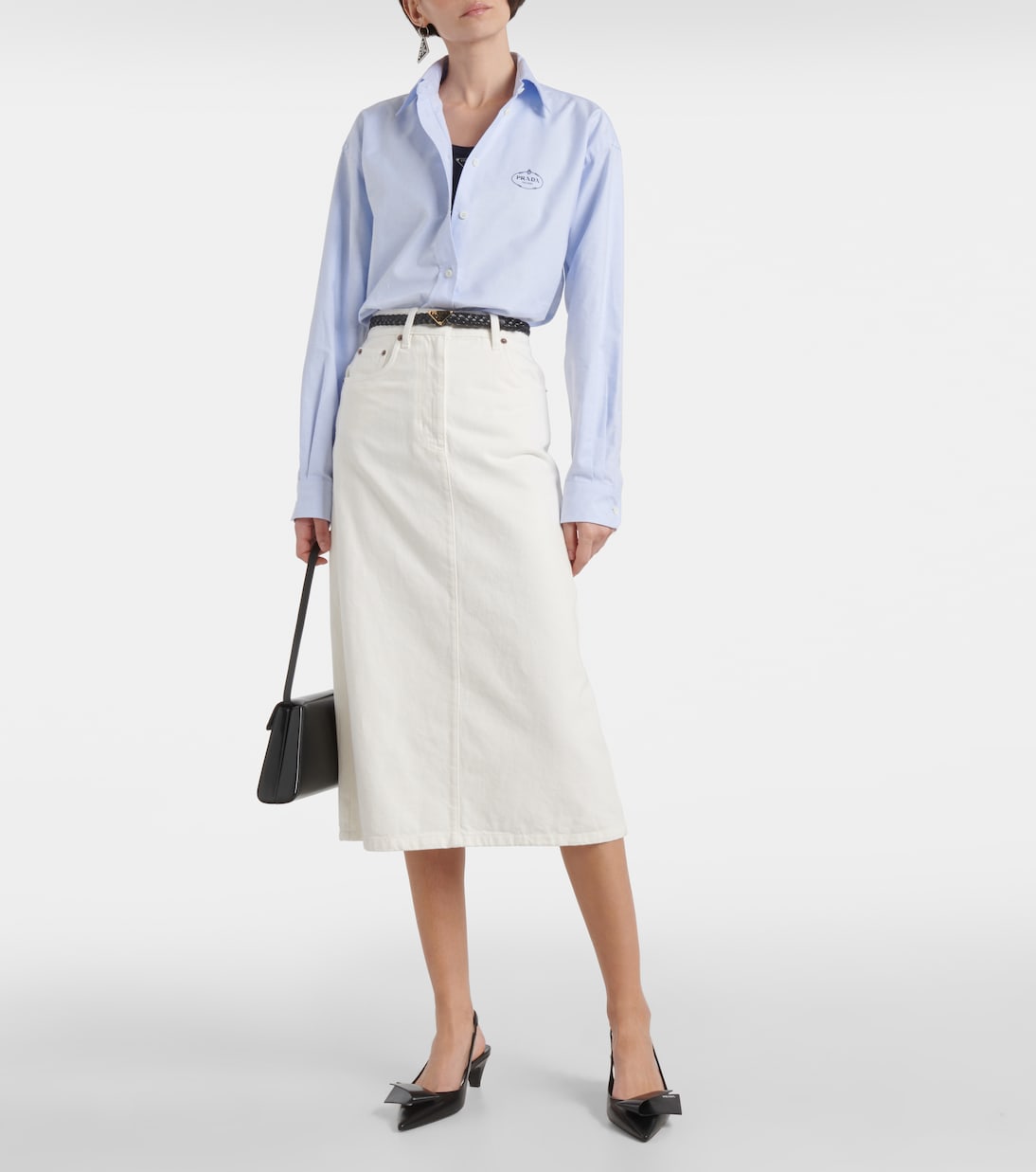 Falda midi de denim de tiro alto | Prada