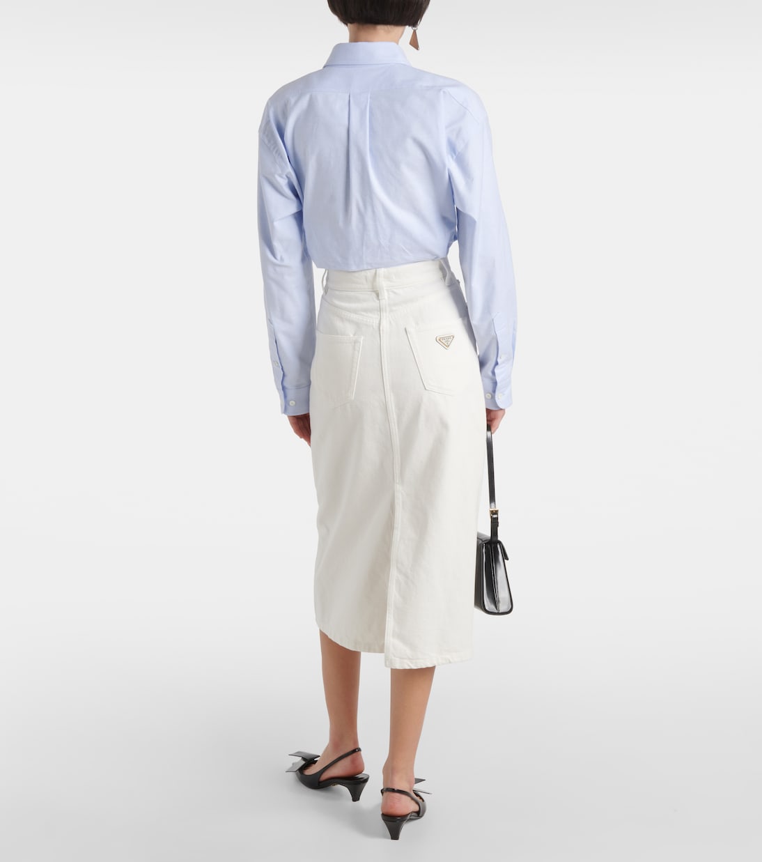 Falda midi de denim de tiro alto | Prada