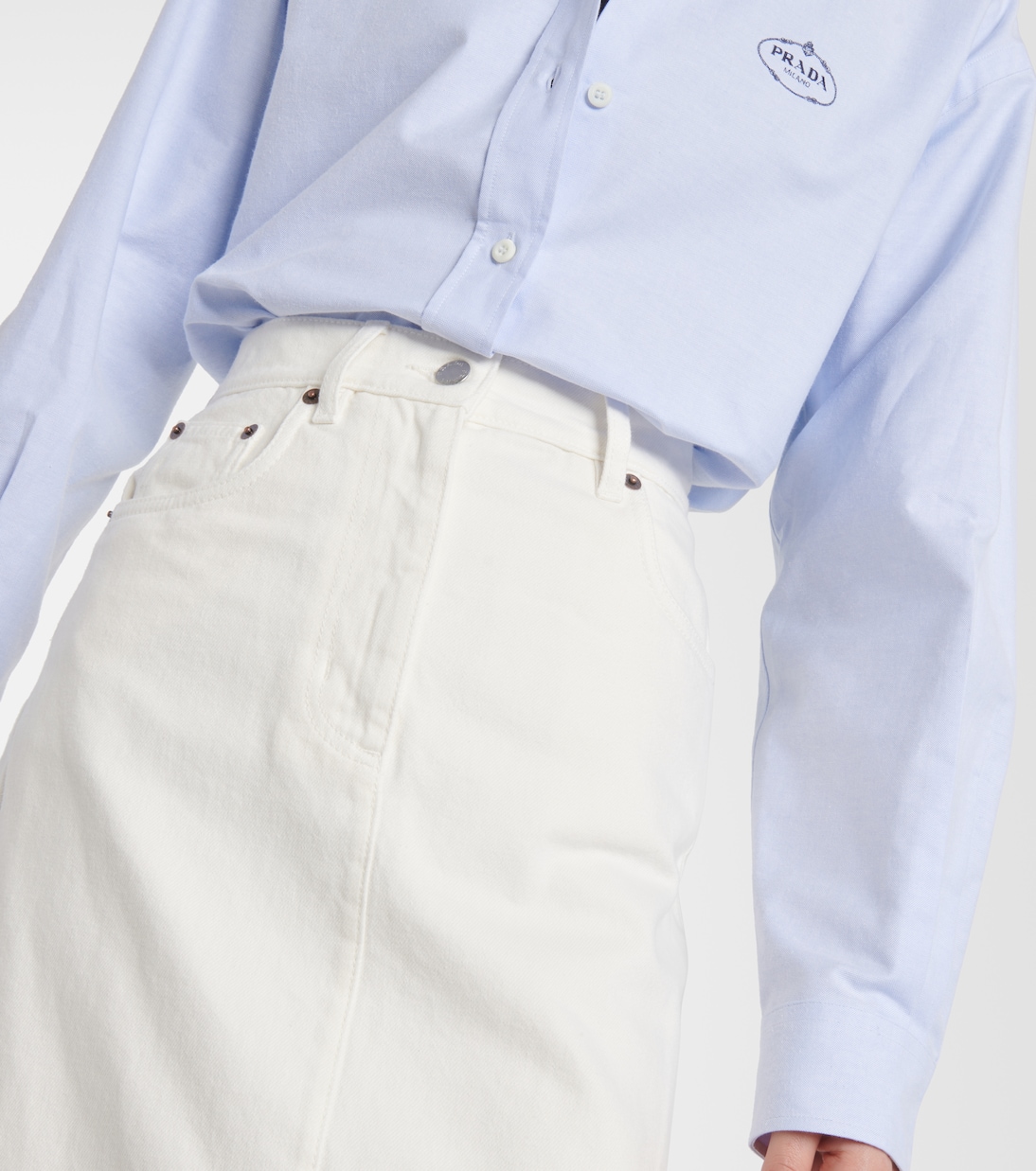 Falda midi de denim de tiro alto | Prada