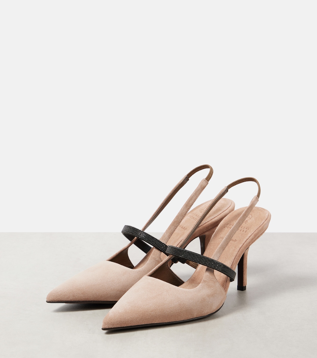 Pumps slingback Monili in suede | Brunello Cucinelli