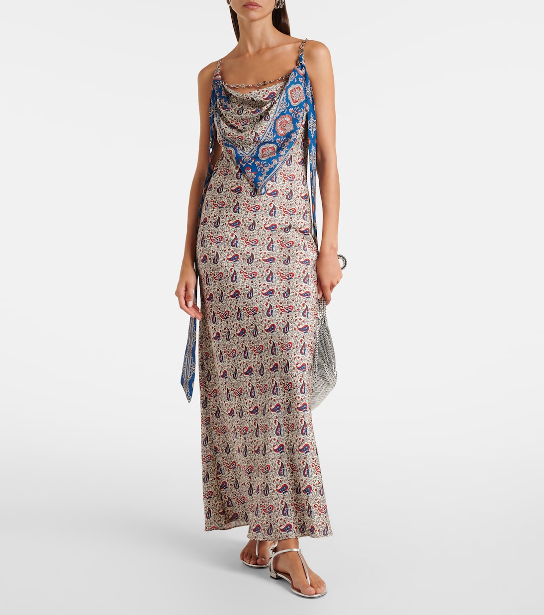 Paisley scarf-detail satin slip dress | Rabanne