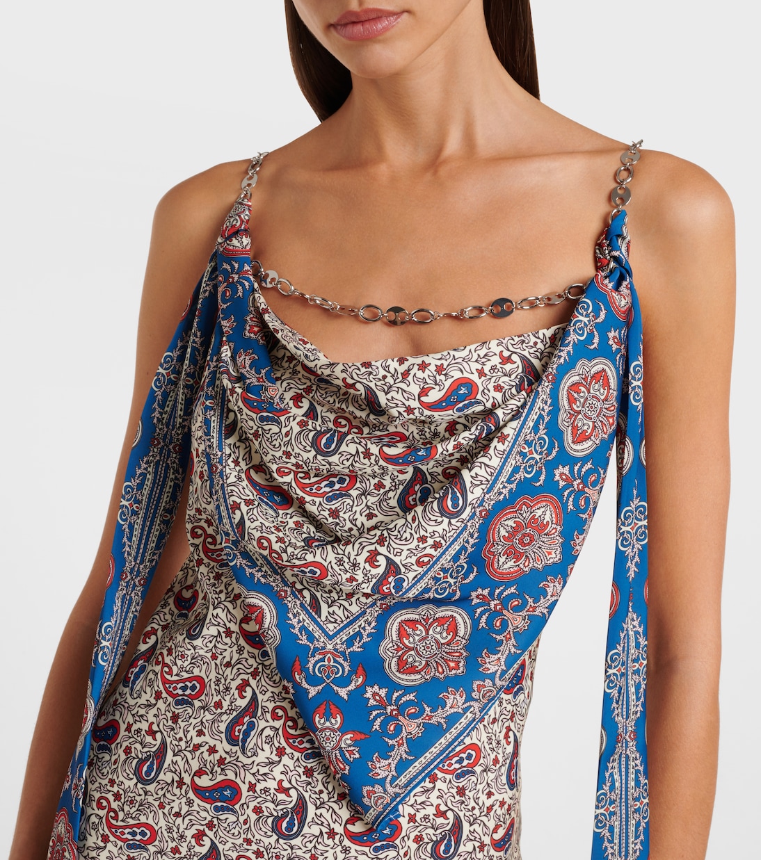 Paisley scarf-detail satin slip dress | Rabanne