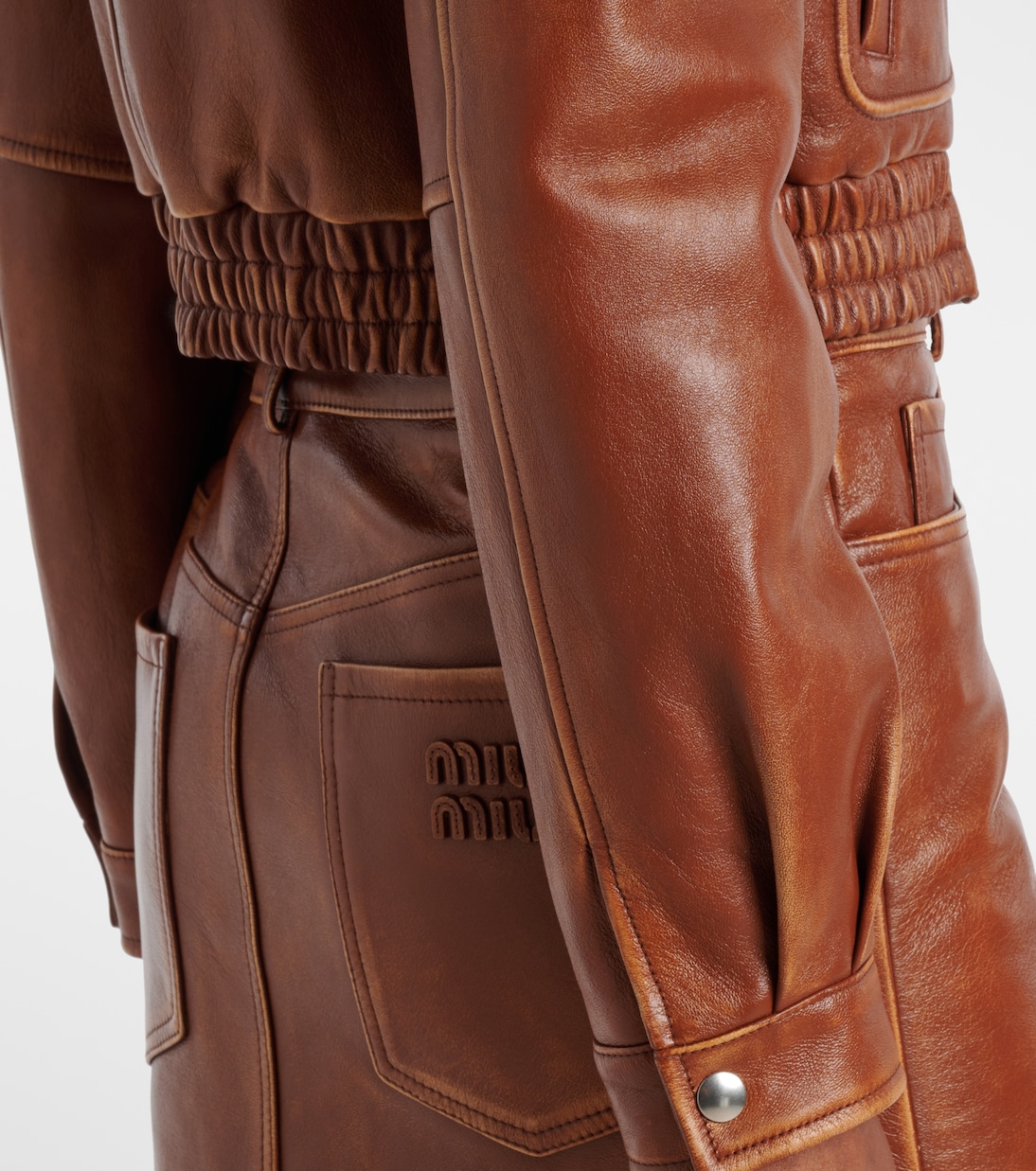 Shearling-trimmed leather jacket | Miu Miu