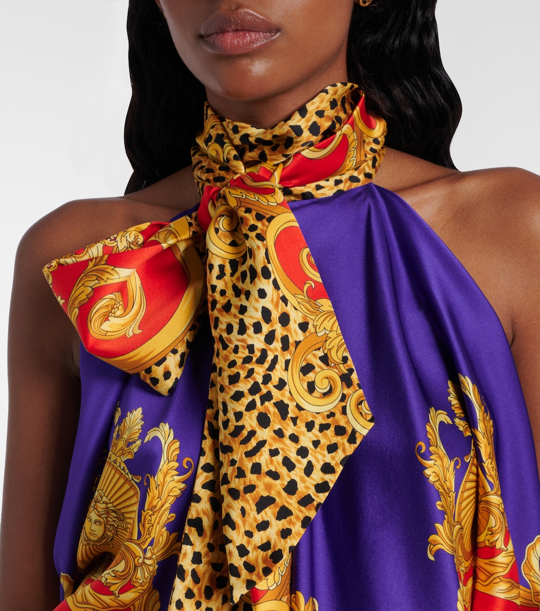 Bow-detail printed silk satin top | Versace