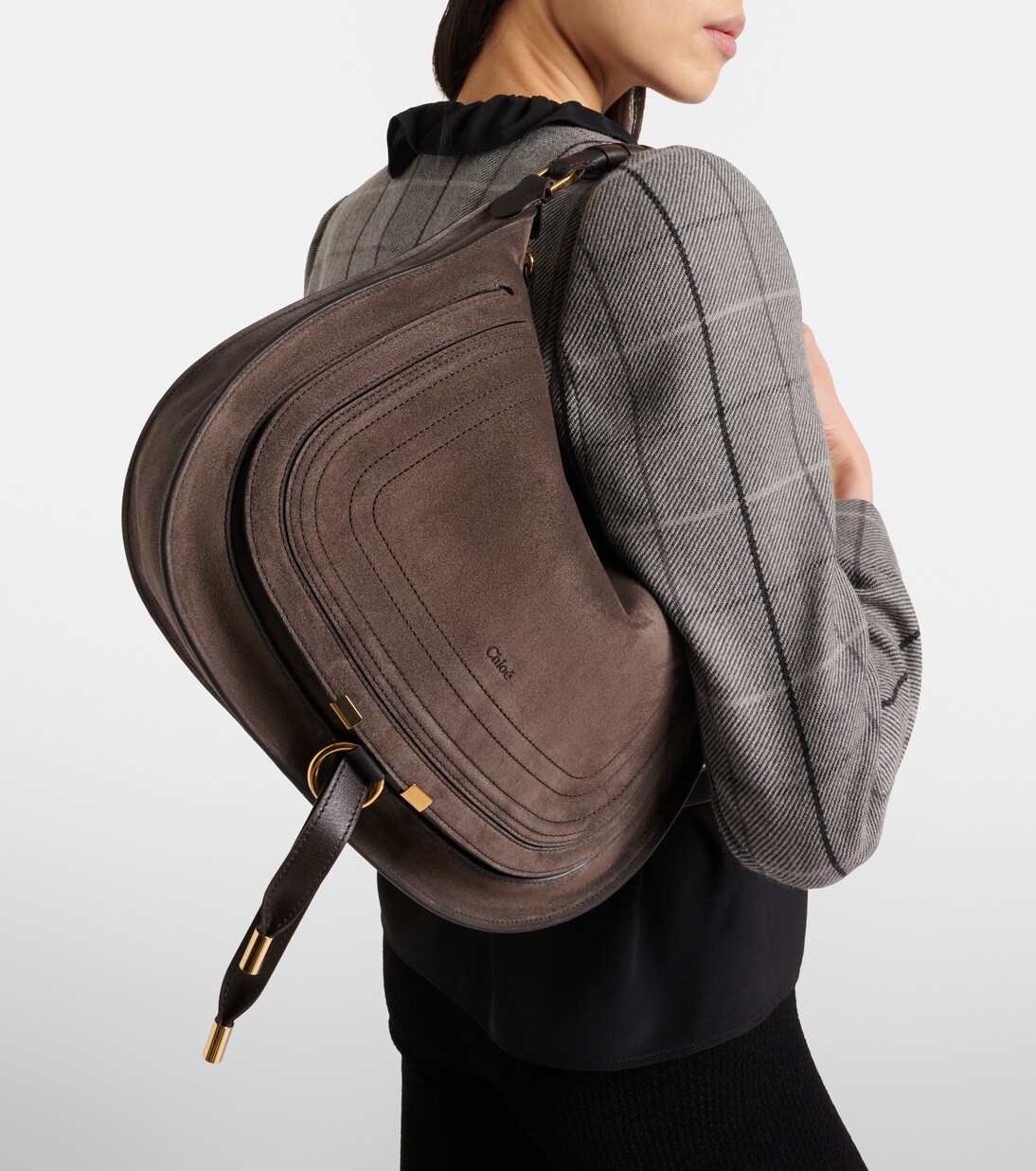 Marcie leather-trimmed suede shoulder bag | Chloé