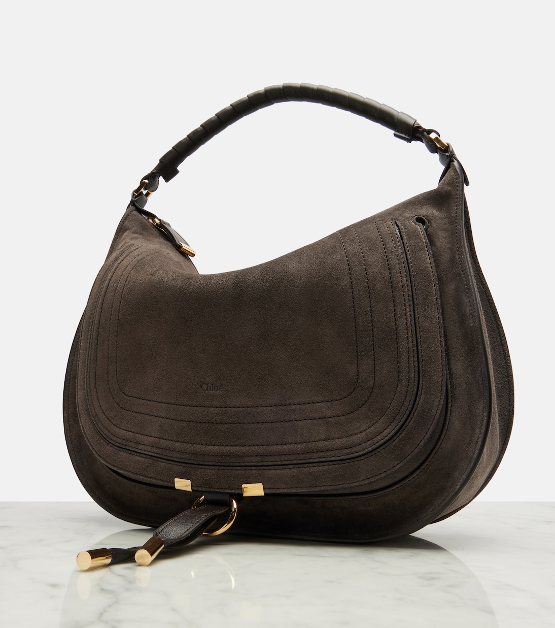 Marcie leather-trimmed suede shoulder bag | Chloé
