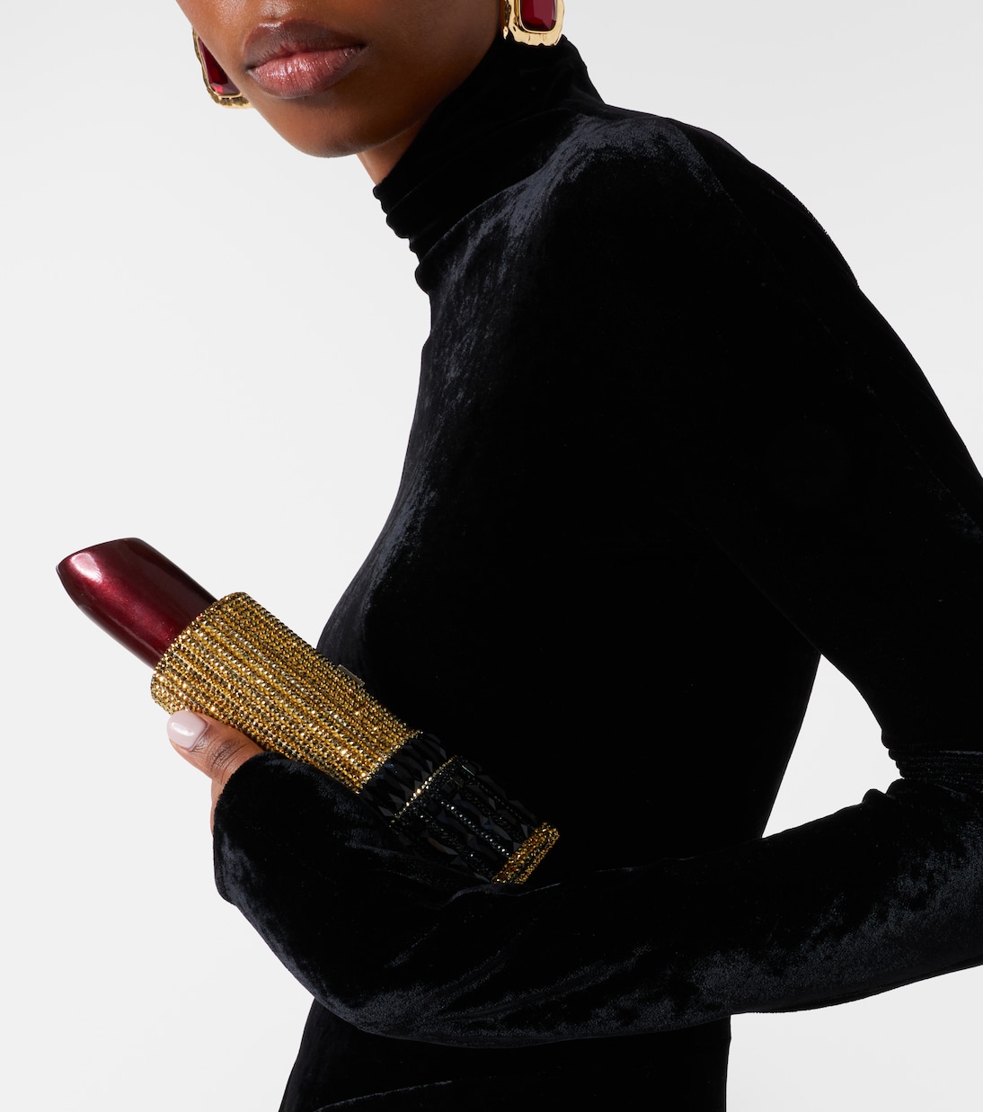 Lipstick Burgundy Glitter clutch | Judith Leiber Couture