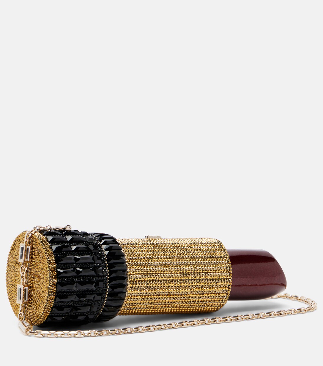 Lipstick Burgundy Glitter clutch | Judith Leiber Couture