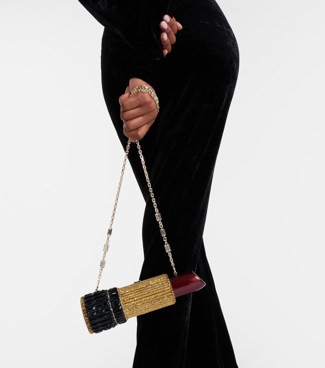 Lipstick Burgundy Glitter clutch | Judith Leiber Couture