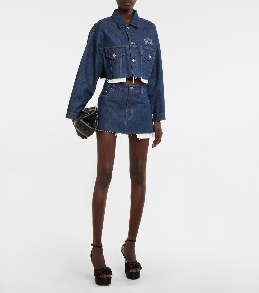 Sandali in raso con logo e platform | Miu Miu