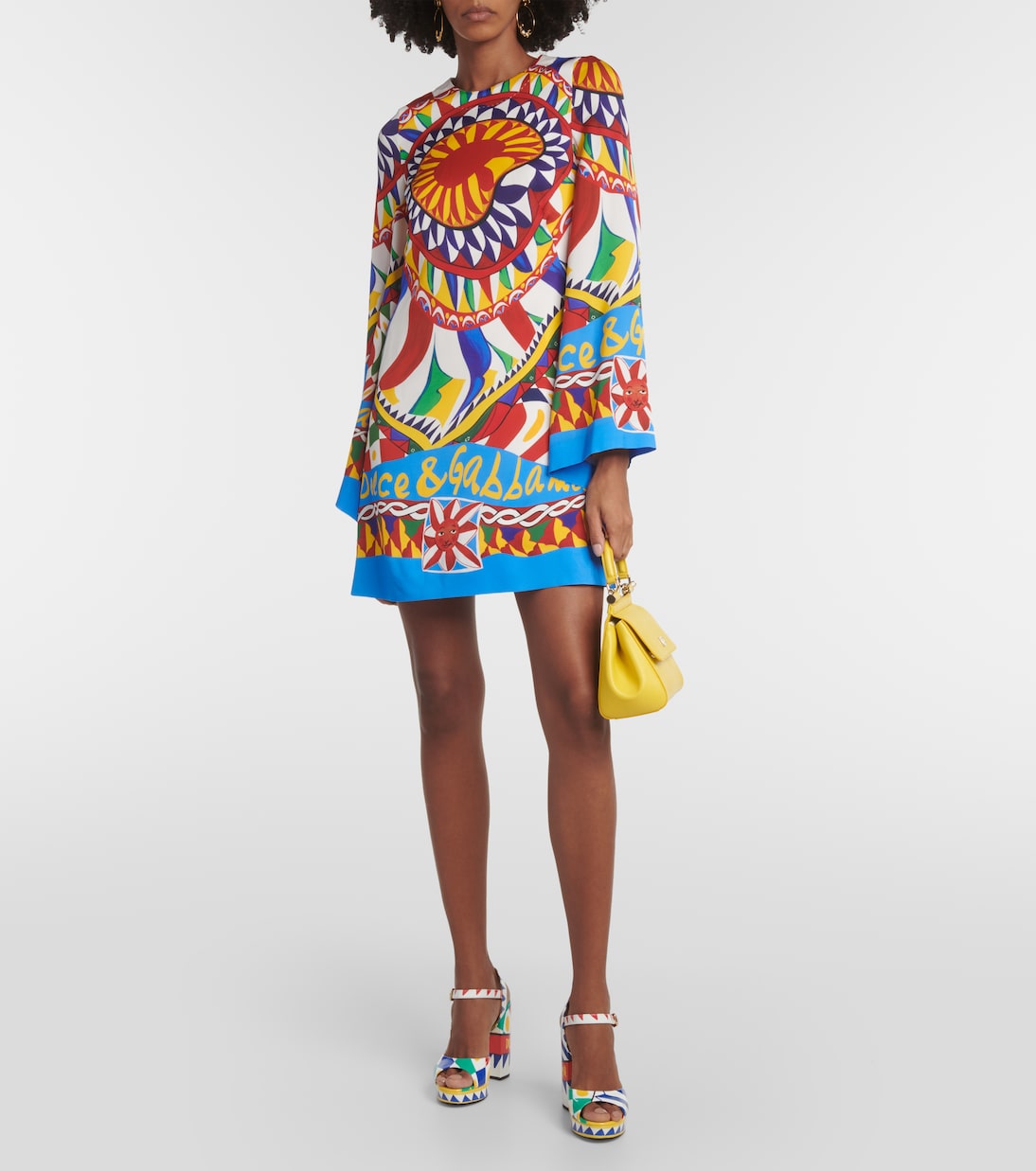 Vestido corto Carretto en mezcla de seda | Dolce&Gabbana