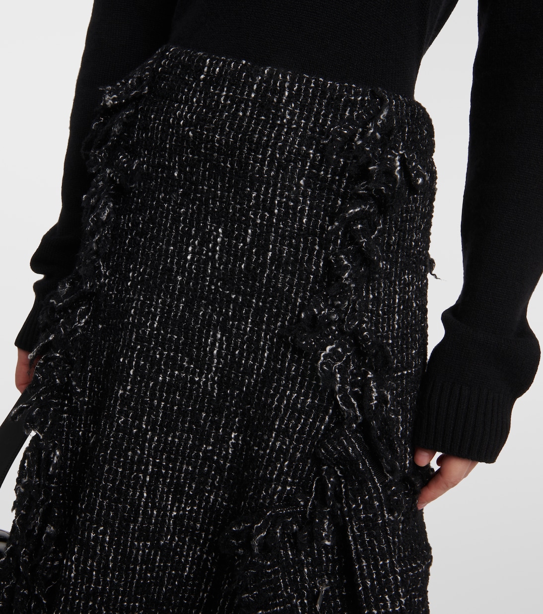Falda midi flared de tweed con flecos | Sacai